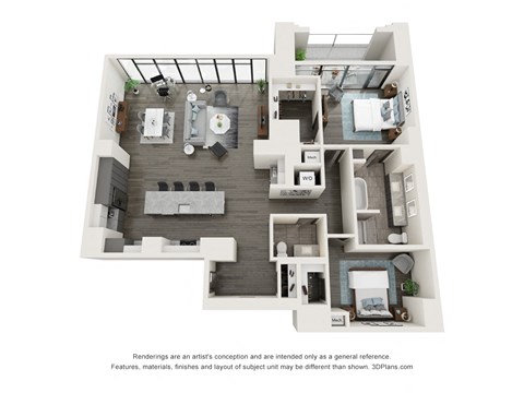 Floor plan for 2 beds, 2 baths, 1804 sqft